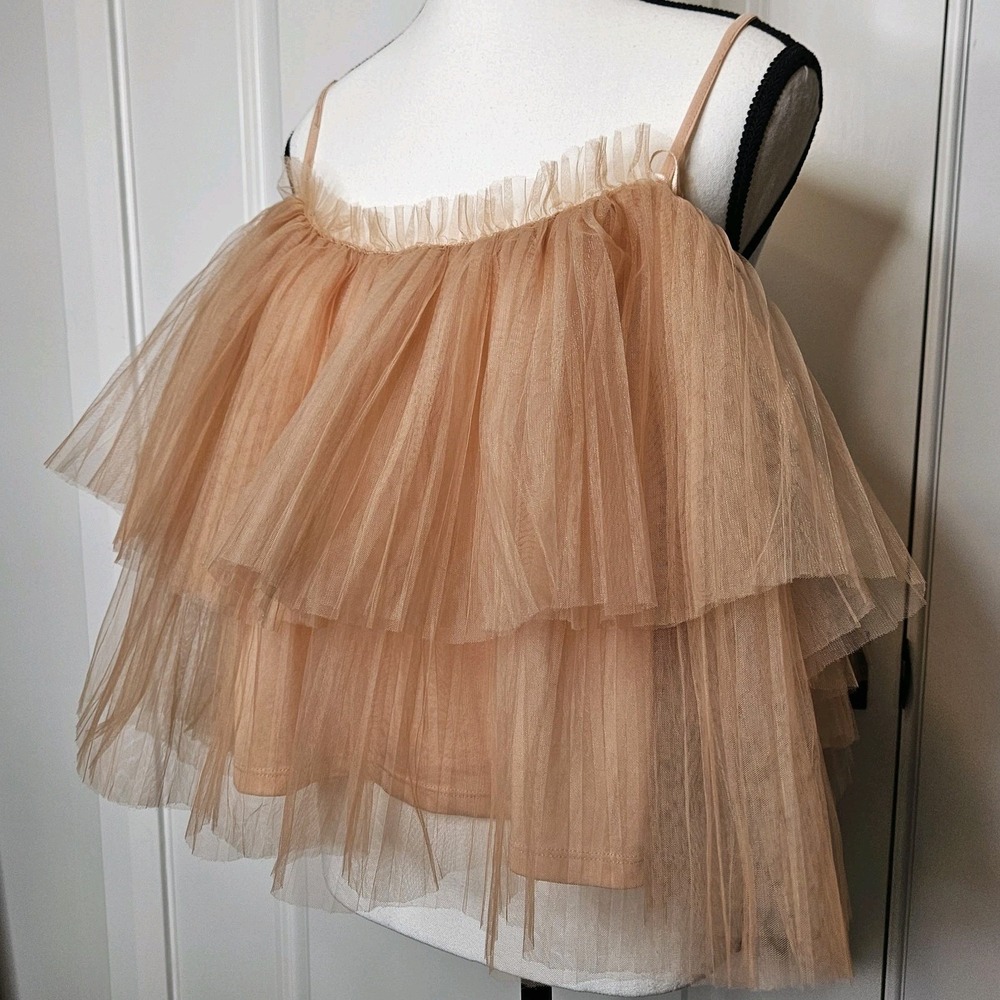 Anthropologie Pleated Tulle Tank Top Strappy Tiered Crop Voluminous Feminine